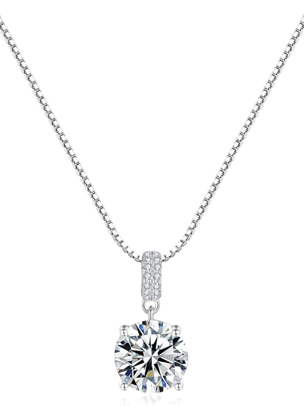 Sterling Silver Necklaces 2 Carats Cubic Zirconia Necklace Dainty Jewelry Gifts
